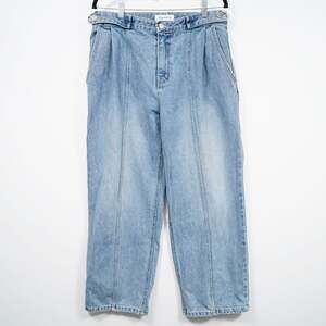 Pinkyotto High Waist Pleated Denim Jeans Adjustable Waist Wide Leg 33
